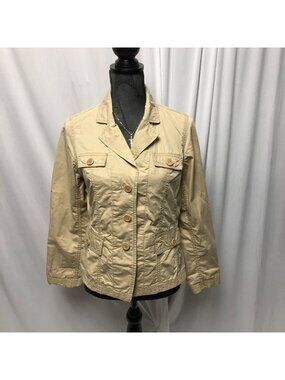 Talbots Jacket Womens Size 8P Beige Tan Button Front Lightweight Long Sleeve